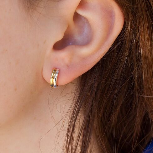 Two-Tone Huggie Hoop Earrings, Mixed Metal Sterling Silver and Gold Vermeil Jewelry, Small Classic Design in Saudi Arabia