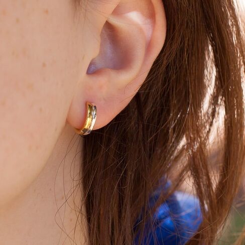 Two-Tone Huggie Hoop Earrings, Mixed Metal Sterling Silver and Gold Vermeil Jewelry, Small Classic Design in Saudi Arabia