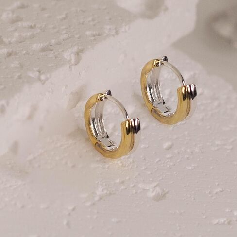 Two-Tone Huggie Hoop Earrings, Mixed Metal Sterling Silver and Gold Vermeil Jewelry, Small Classic Design in Saudi Arabia