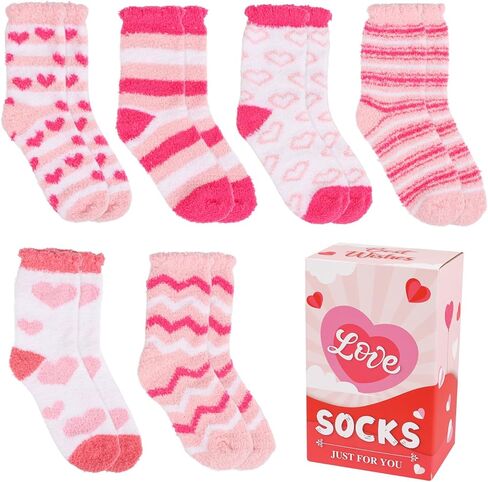 CCINEE 6 Pairs Fuzzy Slipper Socks for Women, Pink Cozy Valentine'S Day Sock Warm Fluffy Holiday Socks for Her Galentines Valentines Day Gifts in Saudi Arabia