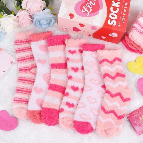 CCINEE 6 Pairs Fuzzy Slipper Socks for Women, Pink Cozy Valentine'S Day Sock Warm Fluffy Holiday Socks for Her Galentines Valentines Day Gifts in Saudi Arabia