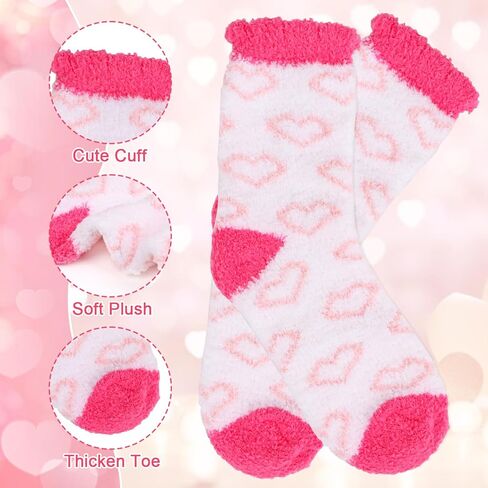 CCINEE 6 Pairs Fuzzy Slipper Socks for Women, Pink Cozy Valentine'S Day Sock Warm Fluffy Holiday Socks for Her Galentines Valentines Day Gifts in Saudi Arabia