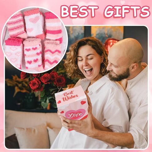 CCINEE 6 Pairs Fuzzy Slipper Socks for Women, Pink Cozy Valentine'S Day Sock Warm Fluffy Holiday Socks for Her Galentines Valentines Day Gifts in Saudi Arabia