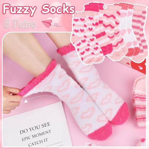 CCINEE 6 Pairs Fuzzy Slipper Socks for Women, Pink Cozy Valentine'S Day Sock Warm Fluffy Holiday Socks for Her Galentines Valentines Day Gifts in Saudi Arabia
