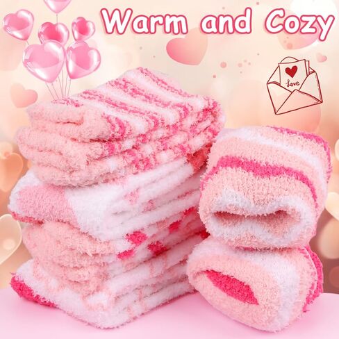 CCINEE 6 Pairs Fuzzy Slipper Socks for Women, Pink Cozy Valentine'S Day Sock Warm Fluffy Holiday Socks for Her Galentines Valentines Day Gifts in Saudi Arabia