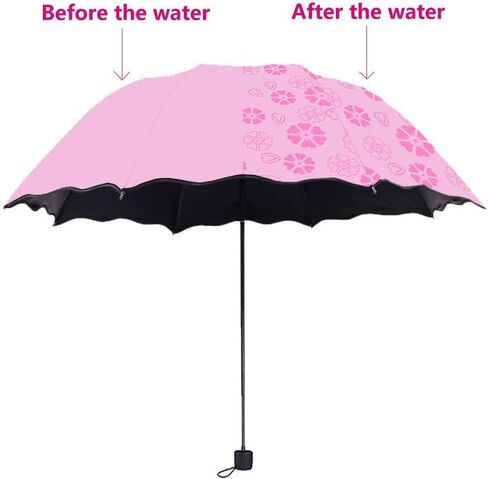 Water-Activated Flower Umbrella,Travel Foldable Compact Umbrellas Sun Rain Umbrellas Parasol,Unique Design with Color-Changing Effect, Ideal for Rainy Days,Easy to Carry(Pink) in Saudi Arabia