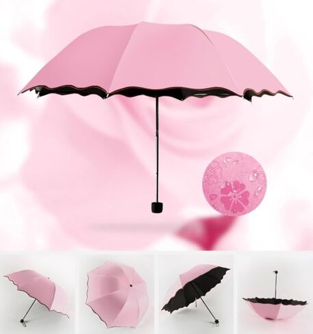 Water-Activated Flower Umbrella,Travel Foldable Compact Umbrellas Sun Rain Umbrellas Parasol,Unique Design with Color-Changing Effect, Ideal for Rainy Days,Easy to Carry(Pink) in Saudi Arabia