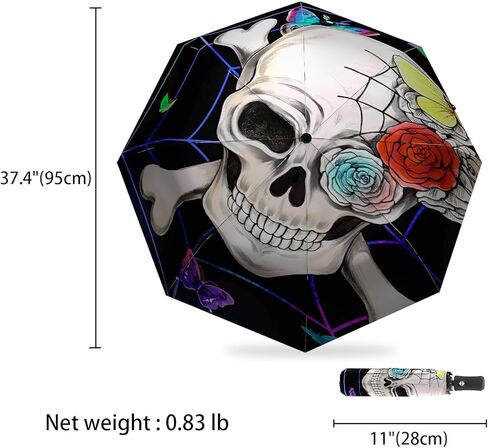 Automatic Halloween Gothic Skull Umbrella Flower Folding Compact Travel Inverted Umbrellas for Rain Windproof Portable Open Close Auto Sunshade Goth Parasol Umbrella for Sun UV Protection in Saudi Arabia