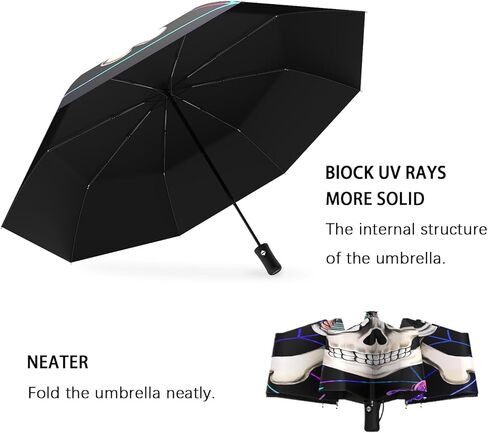 Automatic Halloween Gothic Skull Umbrella Flower Folding Compact Travel Inverted Umbrellas for Rain Windproof Portable Open Close Auto Sunshade Goth Parasol Umbrella for Sun UV Protection in Saudi Arabia