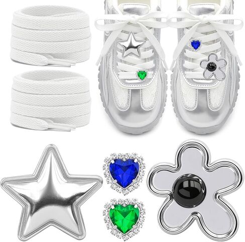 DELELE Shoe Lace Charms for Sneakers: Fashion Women Tennis Shoe Decoration Charms Kit and Flat Shoelaces in Saudi Arabia