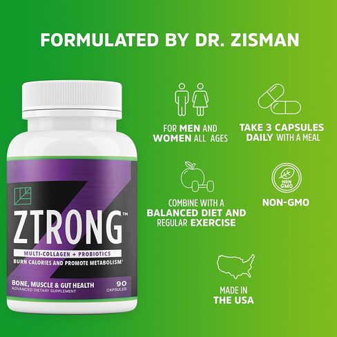 دكتور Zisman ZTRONG مكمل الكولاجين المتقدم - أنواع الكولاجين المتحلل الأول والثالث، 400 مليار CFU مزيج بروبيوتيك، يدعم صحة العظام، وظيفة المفاصل، كفاءة التمثيل الغذائي - 90 كبسولة in Saudi Arabia