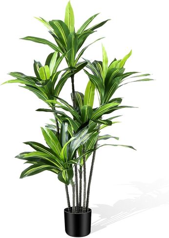 Dracaena Artificial Plant Indoor 4FT - Large Tropical Fake Tree with Lifelike Leaves - Tall Faux Floor Plant in Pot - Artificial Dracaena Tree Indoor for Home Office Living Room Decor in Saudi Arabia