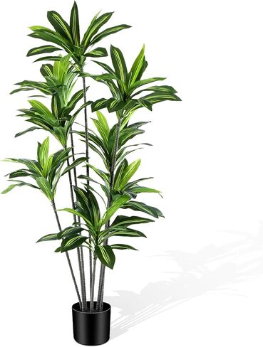 Dracaena Artificial Plant Indoor 4FT - Large Tropical Fake Tree with Lifelike Leaves - Tall Faux Floor Plant in Pot - Artificial Dracaena Tree Indoor for Home Office Living Room Decor in Saudi Arabia