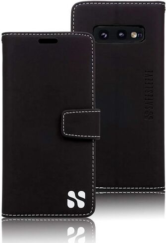 SafeSleeve EMF Protection Anti Radiation Samsung Galaxy Case: Galaxy Note 10 Plus RFID Card Holder Blocking Wallet, Adjustable Stand Cell Phone Case, Vegan Leather for Women & Men (Black) in Kuwait