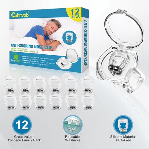 12 Pack Anti Snoring Nose Clip - Adjustable Magnet Snore Stopper, Effective Snoring Solution to Breathe Right, Comfortable Design for Quieter Sleep in Saudi Arabia