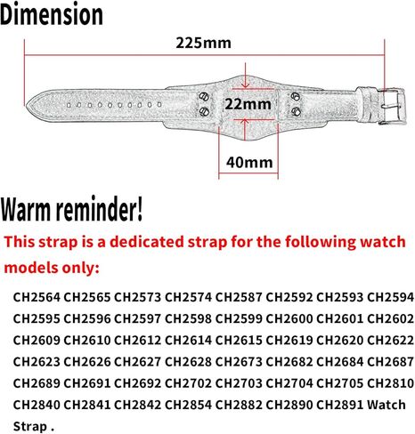 سوار ساعة جلدي متوافق مع Fossil 22mm CH2564 CH2565 CH2573 CH2574 CH2587 CH2592 حزام بديل للرجال والنساء، سوار ساعة Wirst، in Kuwait