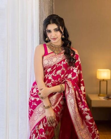 Women's Banarasi Silk Saree With Unstitched Blouse Piece in Saudi Arabia