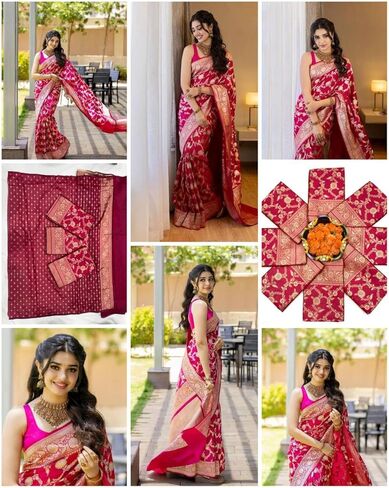 Women's Banarasi Silk Saree With Unstitched Blouse Piece in Saudi Arabia