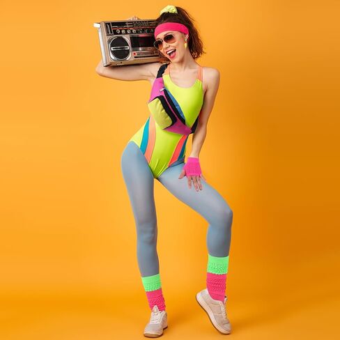 5 قطعة 80s اكسسوارات للنساء مجموعة زي النيون مع حزمة مراوح هيرباند شبكة صيد السمك قفازات أقراط الجوارب لجميع القديسين in Kuwait
