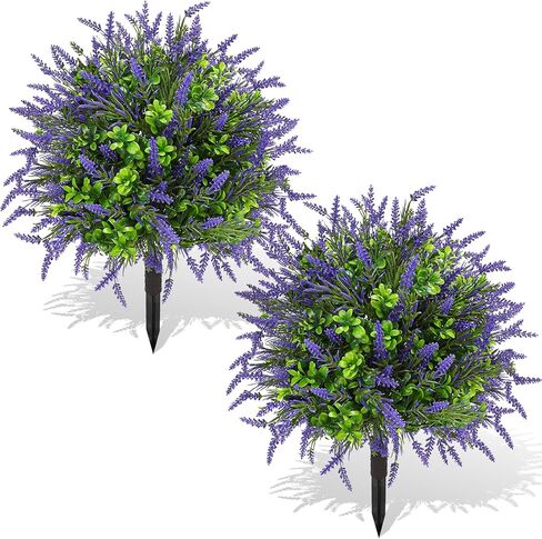 Artificial Boxwood Topiary Ball Tree Outdoor Plants with Spike, 2 Pack Faux Topiary Ball Bushes UV Resistant Fake Shrubs for for Indoor & Garden, Yard, Porch, Patio Decor in Saudi Arabia
