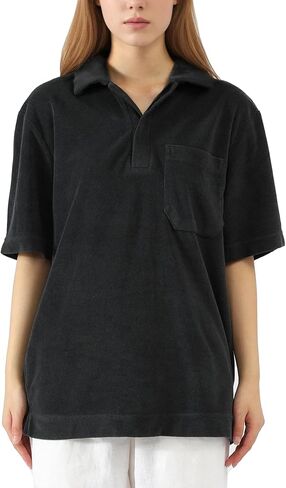 Men's Terry Towel Polo Shirt with Short Sleeve Chest Pocket Casual Unisex Top in Saudi Arabia