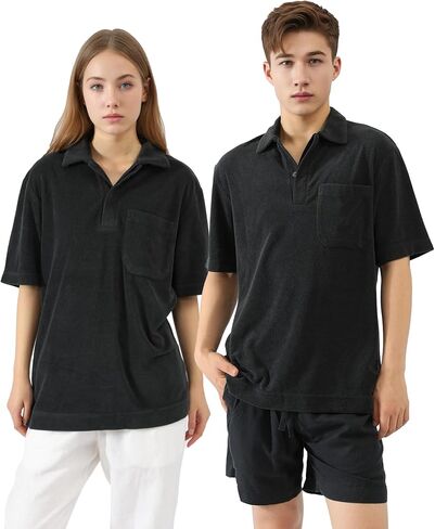Men's Terry Towel Polo Shirt with Short Sleeve Chest Pocket Casual Unisex Top in Saudi Arabia