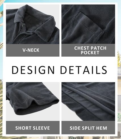 Men's Terry Towel Polo Shirt with Short Sleeve Chest Pocket Casual Unisex Top in Saudi Arabia