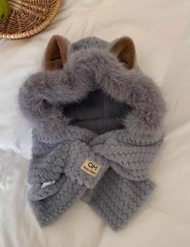 Cozy Fox Ears Plush Hat & Scarf Set - Women's Thickened Warm Winter Ear Warmer Scarf, Fox Ears Plush Design, Neck Warmer in Saudi Arabia