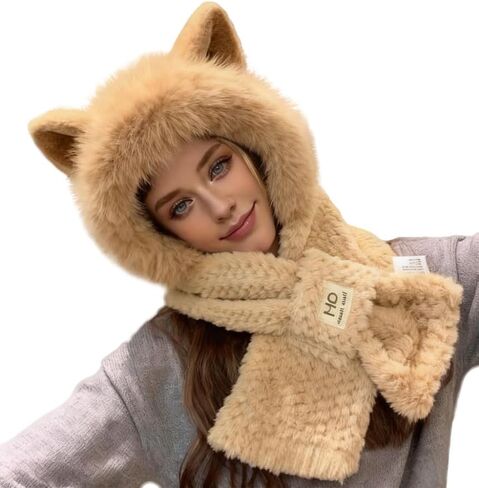 Cozy Fox Ears Plush Hat & Scarf Set - Women's Thickened Warm Winter Ear Warmer Scarf, Fox Ears Plush Design, Neck Warmer in Saudi Arabia
