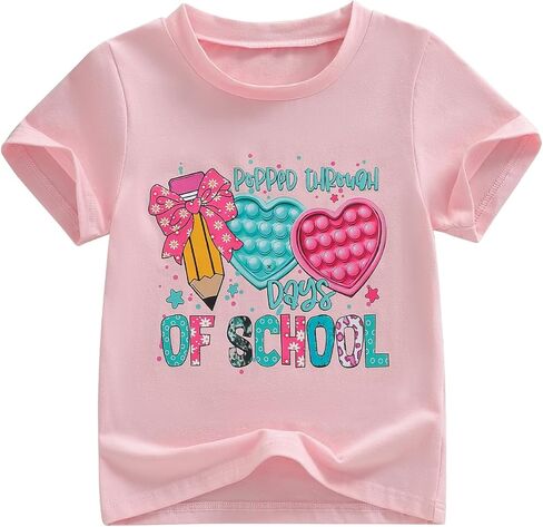 3-9Y Little Kids Toddler Girl 100 Days of School Shirt Letters Pencil Print Tops Cute Short Sleeve Tees in Saudi Arabia