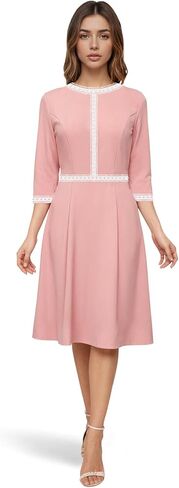 Women's Work Dress Church Dress 2025 Lace Trim A Line Classy Office Business Casual Midi Dresses in Saudi Arabia
