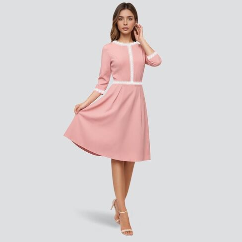 Women's Work Dress Church Dress 2025 Lace Trim A Line Classy Office Business Casual Midi Dresses in Saudi Arabia