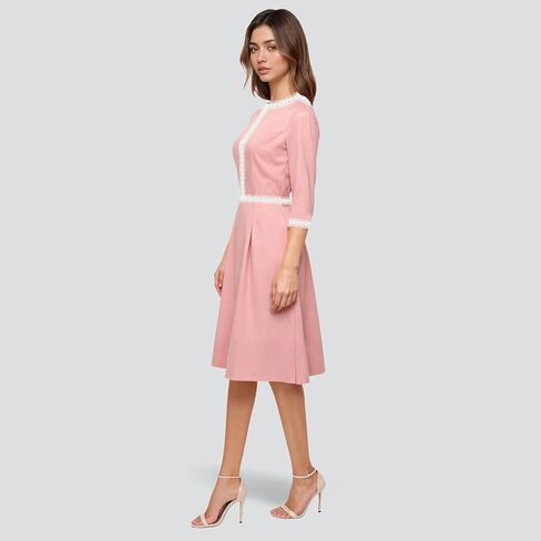 Women's Work Dress Church Dress 2025 Lace Trim A Line Classy Office Business Casual Midi Dresses in Saudi Arabia