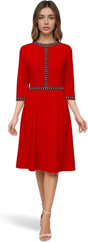 Women's Work Dress Church Dress 2025 Lace Trim A Line Classy Office Business Casual Midi Dresses in Saudi Arabia