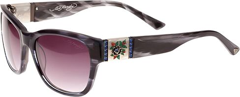 Ed Hardy Black Rose Gray Horn Sunglasses with Leather Case in Saudi Arabia