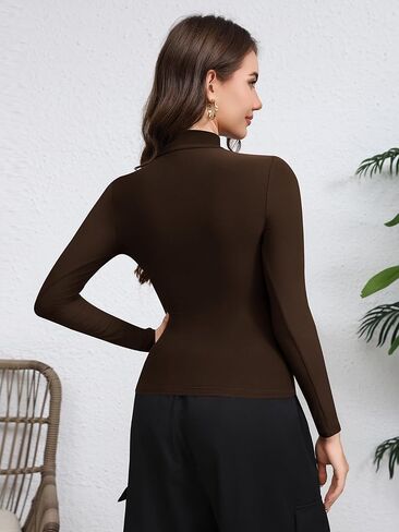 Laughido Women's Mock Neck Long Sleeve Slim Fit Double Lined T-Shirt Casual Basic Crop Tops 2025 Fall Clothes in Saudi Arabia
