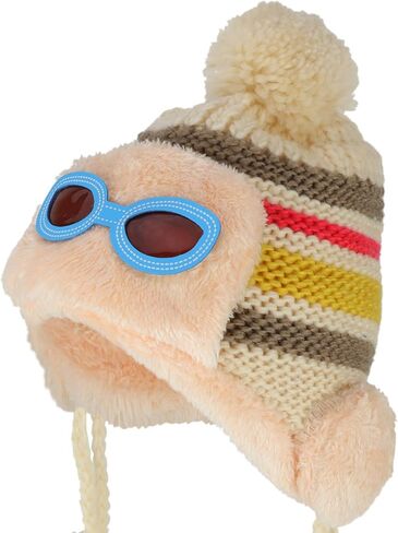 Trendy Apparel Shop Kid's Goggle Soft Fur Trimming Pom Knit Beanie Hat in Saudi Arabia