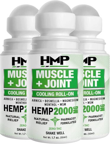 HMP Muscle + Joint Cooling Roll On 2000MG صيغة الإغاثة الطبيعية مع المنثول المغنيسيوم أرنيكا اللبان القنب للعضلات الخلفية الركبة الكتف الورك القدم الكوع أقصى دعم مشترك صنع في الولايات المتحدة الأمريكية 50 مل in Kuwait