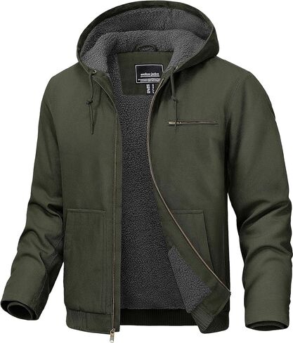 TACVASEN Men's Work Utility Jackets Duck Canvas Waterproof Jackets Heavy Duty Coats Winter Sherpa Fleece Lined Hoodies in Saudi Arabia