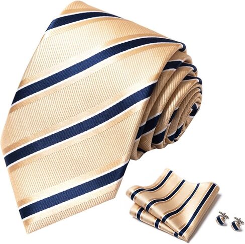 Mens Classic Colorblocked Twill Stripe Tie with Pocket Square Cufflinks Set in Saudi Arabia
