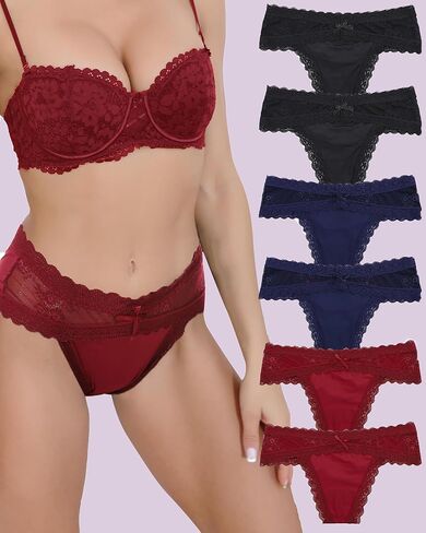6 Pack Underwear for Women Sexy Panties No Show Stretchy with Cute Lace Seamless Breathable Underwear Women S-XL in Saudi Arabia