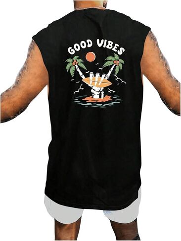 Men's Sleeveless Summer Tank Tops Tropical Crew Neck Cool Cut Off Muscle Shirts in Saudi Arabia