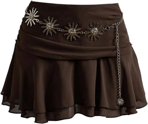 MakeMeChic Women's Fall Brown Mini Skirt Y2K Ruched A Line Ruffle Tiered Flared Hem Short Skirts in Saudi Arabia