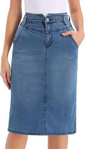 Allegra K Denim Skirt for Women Casual Back Slit Stretchy High Waisted Below Knee Length Jean Skirt in Saudi Arabia