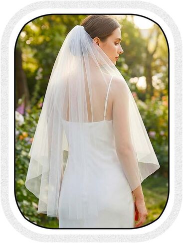 HEREAD طرحة زفاف العروس ذات طبقة واحدة بطول الخصر القصير وحجاب الزفاف الأبيض من التول مع مشط للنساء in Kuwait