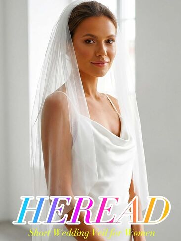 HEREAD طرحة زفاف العروس ذات طبقة واحدة بطول الخصر القصير وحجاب الزفاف الأبيض من التول مع مشط للنساء in Kuwait