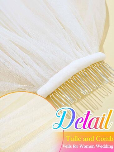 HEREAD طرحة زفاف العروس ذات طبقة واحدة بطول الخصر القصير وحجاب الزفاف الأبيض من التول مع مشط للنساء in Kuwait