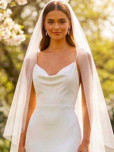 HEREAD طرحة زفاف العروس ذات طبقة واحدة بطول الخصر القصير وحجاب الزفاف الأبيض من التول مع مشط للنساء in Kuwait