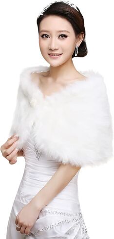 Women Wedding Faux Fur Shawl Wraps Bridal Sleeveless Stole Cape Winter Cape Shrug Warm Stole Wrap for Party Evening in Saudi Arabia