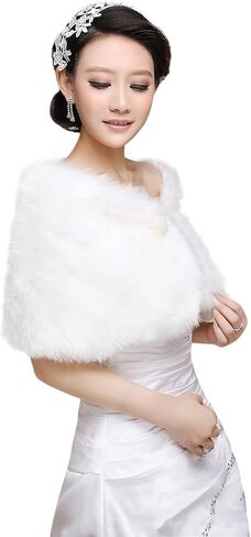 Women Wedding Faux Fur Shawl Wraps Bridal Sleeveless Stole Cape Winter Cape Shrug Warm Stole Wrap for Party Evening in Saudi Arabia